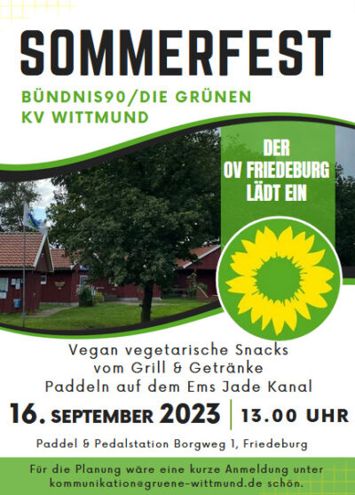 Plakat Sommerfest Grüne KV Wittmund